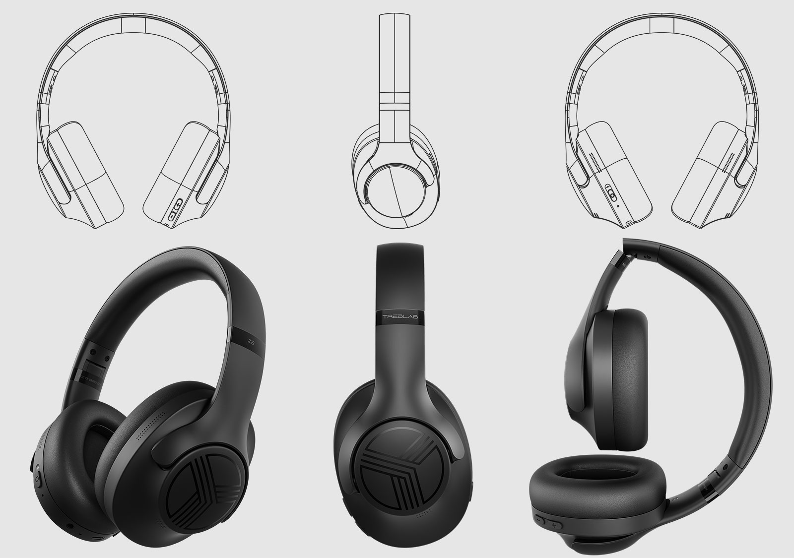 3D product visualization of TREBLAB Z2 PRO wireless headphones
