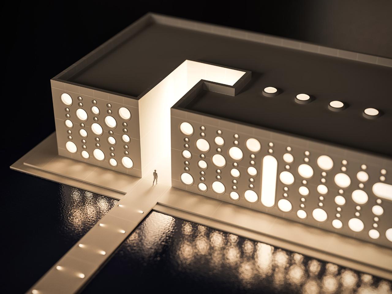 3D exterior visualization of the OXYGEN exhibition center artwork